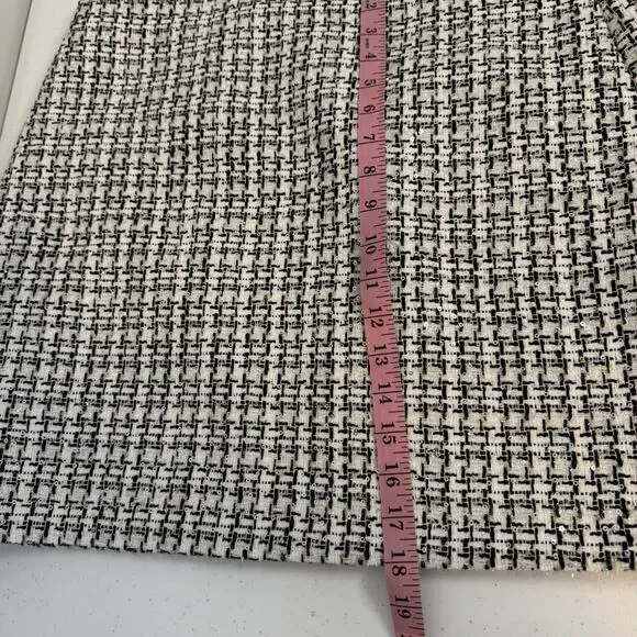 LOFT Tweed Mini Skirt Women's Size 10 Metallic Sequin Black White Party Holiday - Picture 11 of 13